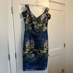 Maggie London Watercolor Jacquard Cocktail Dress Size 12